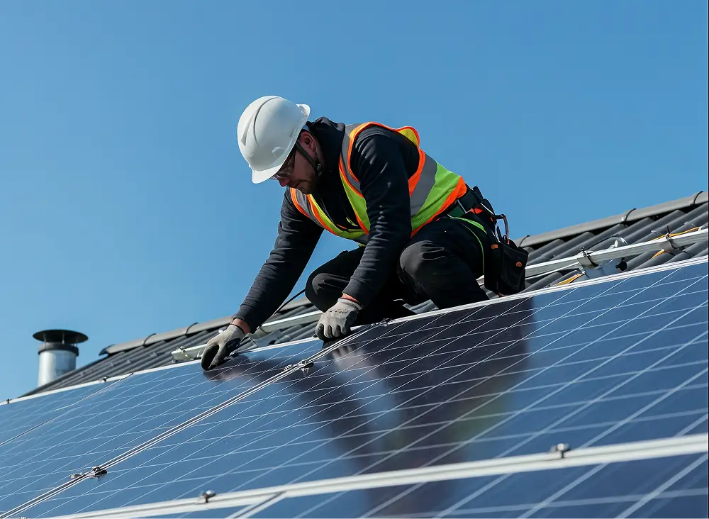 Solar panel system being tested and commissioned before switch-on